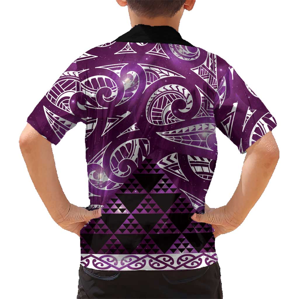 Matariki New Zealand Family Matching Summer Maxi Dress and Hawaiian Shirt NZ Niho Taniwha Maori New Year Purple Galaxy LT14 - Polynesian Pride