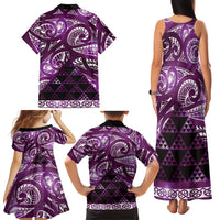 Matariki New Zealand Family Matching Tank Maxi Dress and Hawaiian Shirt NZ Niho Taniwha Maori New Year Purple Galaxy LT14 - Polynesian Pride