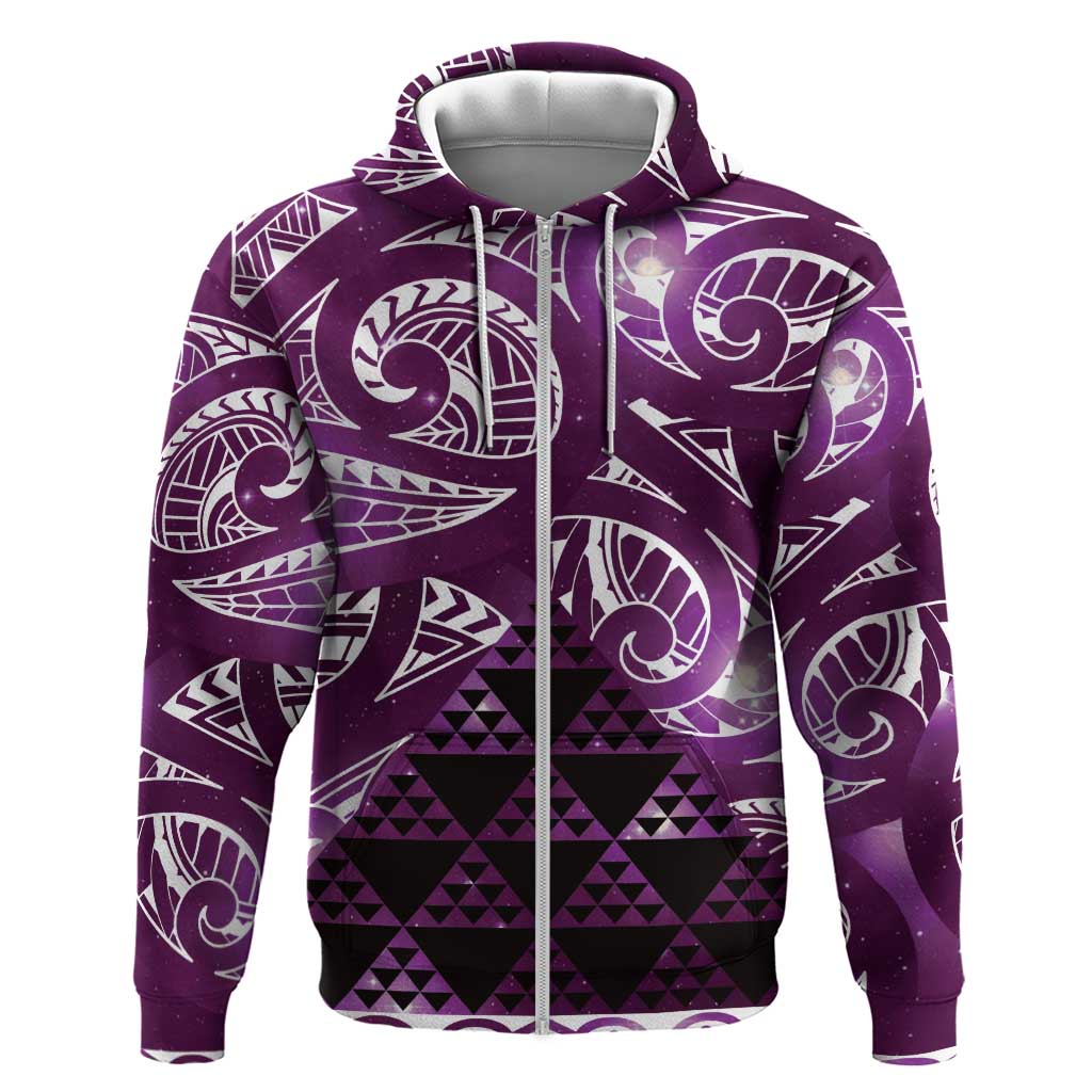 Matariki New Zealand Hoodie NZ Niho Taniwha Maori New Year Purple Galaxy LT14 Zip Hoodie Purple - Polynesian Pride