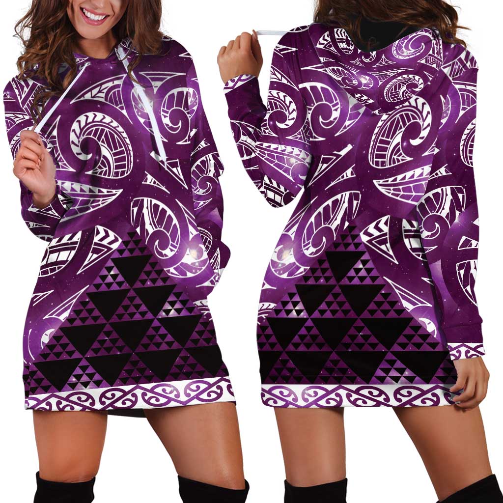 Matariki New Zealand Hoodie Dress NZ Niho Taniwha Maori New Year Purple Galaxy