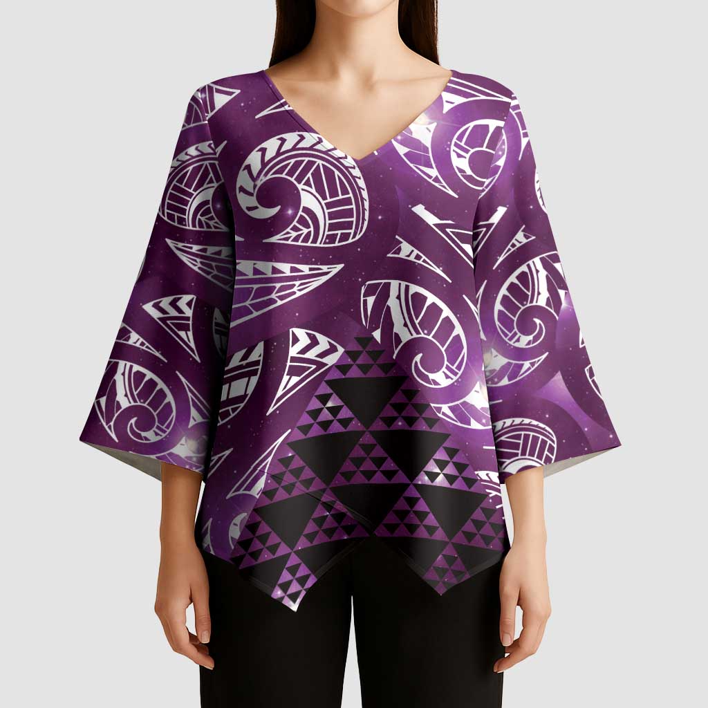 Matariki New Zealand Kimono Sleeve Blouse NZ Niho Taniwha Maori New Year Purple Galaxy LT14 - Polynesian Pride
