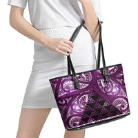 Matariki New Zealand Leather Tote Bag NZ Niho Taniwha Maori New Year Purple Galaxy LT14 - Polynesian Pride