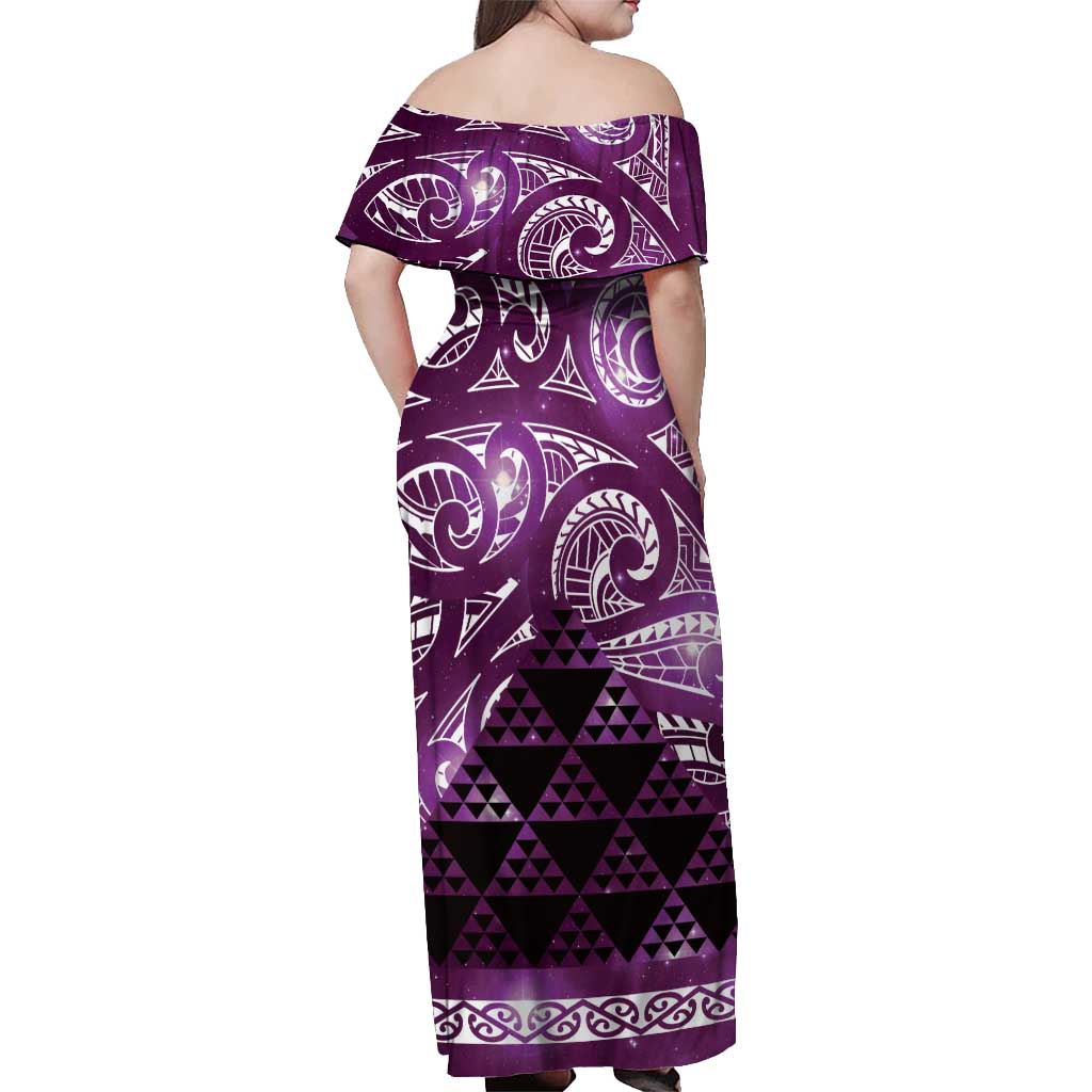 Matariki New Zealand Off Shoulder Maxi Dress NZ Niho Taniwha Maori New Year Purple Galaxy LT14 - Polynesian Pride