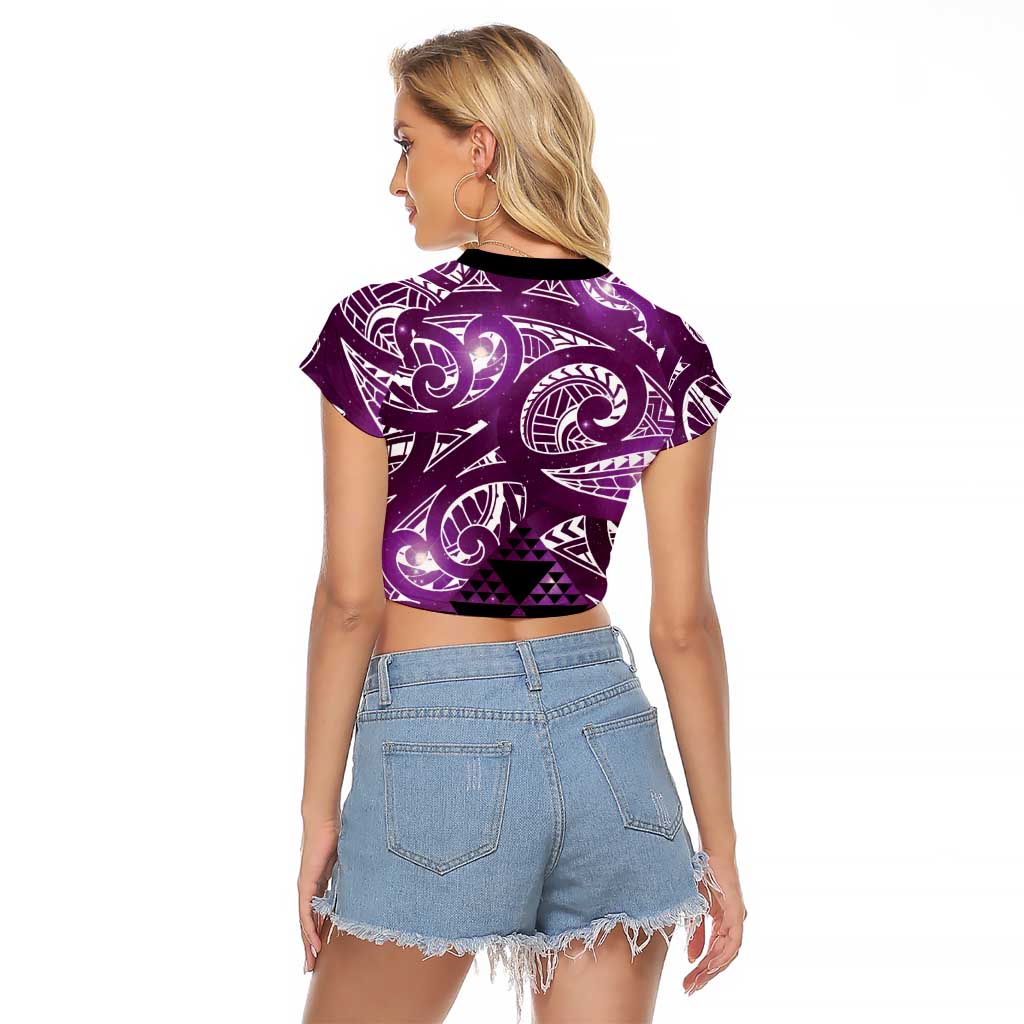 Matariki New Zealand Raglan Cropped T Shirt NZ Niho Taniwha Maori New Year Purple Galaxy LT14 - Polynesian Pride