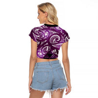 Matariki New Zealand Raglan Cropped T Shirt NZ Niho Taniwha Maori New Year Purple Galaxy LT14 - Polynesian Pride