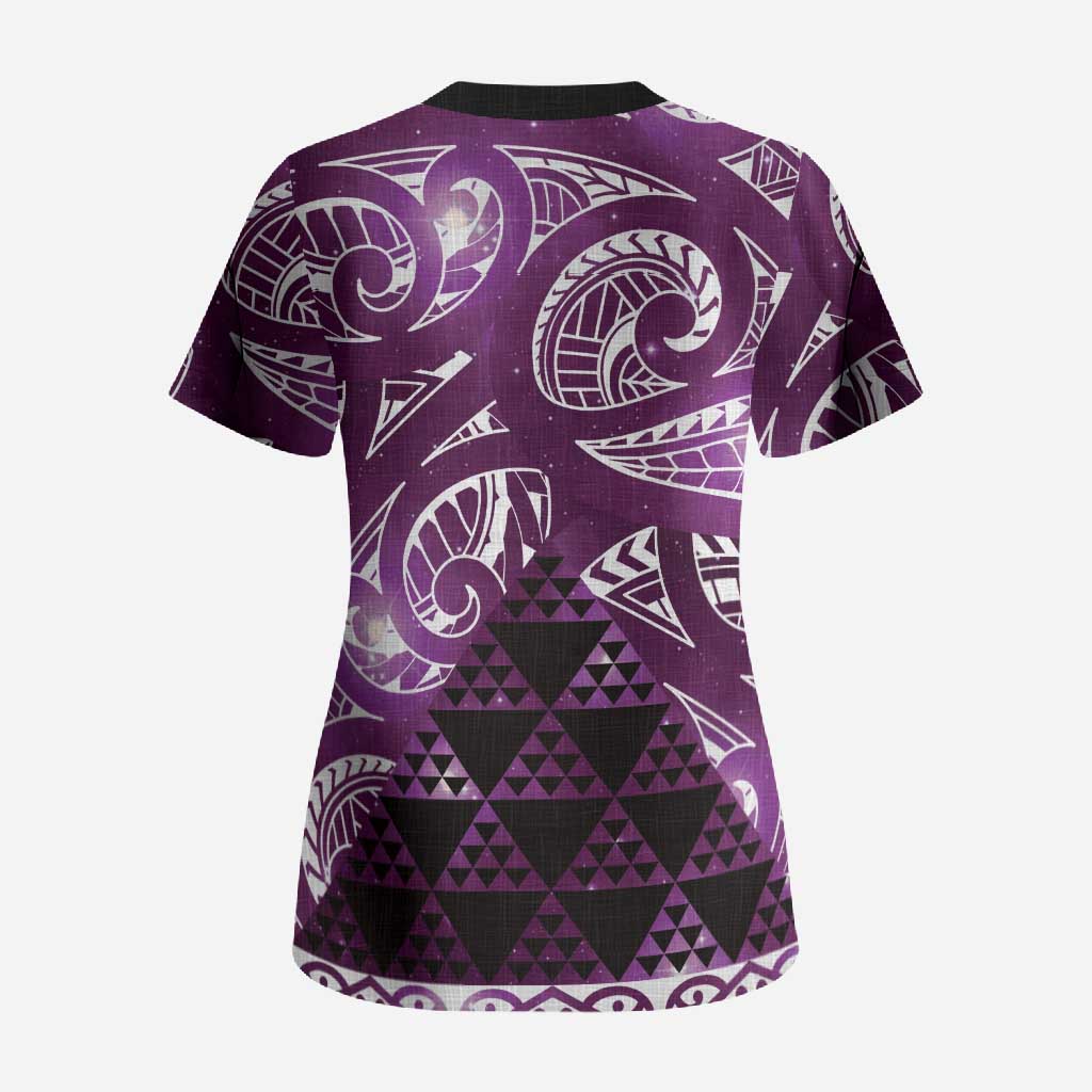 Matariki New Zealand Scrub Top NZ Niho Taniwha Maori New Year Purple Galaxy LT14 - Polynesian Pride