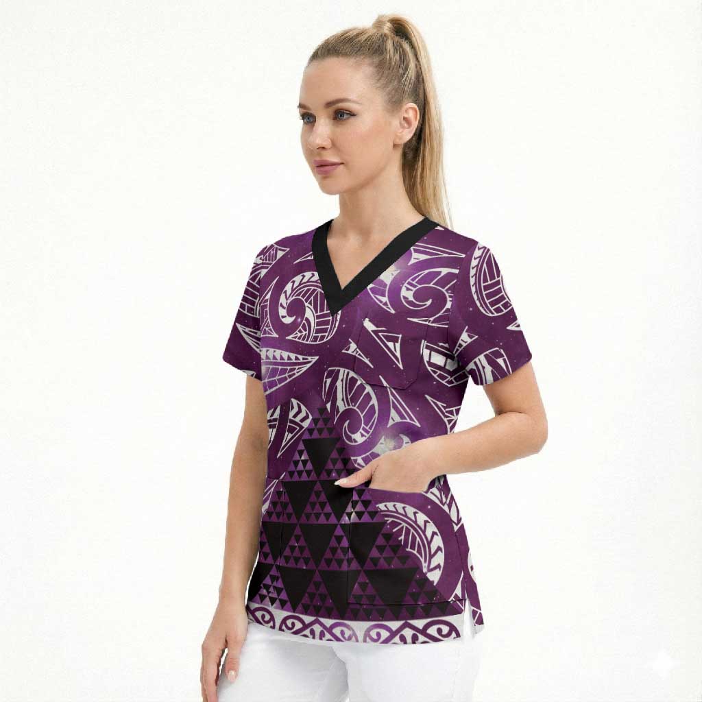 Matariki New Zealand Scrub Top NZ Niho Taniwha Maori New Year Purple Galaxy LT14 - Polynesian Pride
