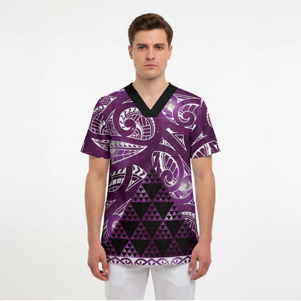 Matariki New Zealand Scrub Top NZ Niho Taniwha Maori New Year Purple Galaxy LT14 - Polynesian Pride