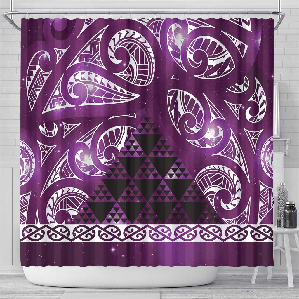 Matariki New Zealand Shower Curtain NZ Niho Taniwha Maori New Year Purple Galaxy LT14 - Polynesian Pride