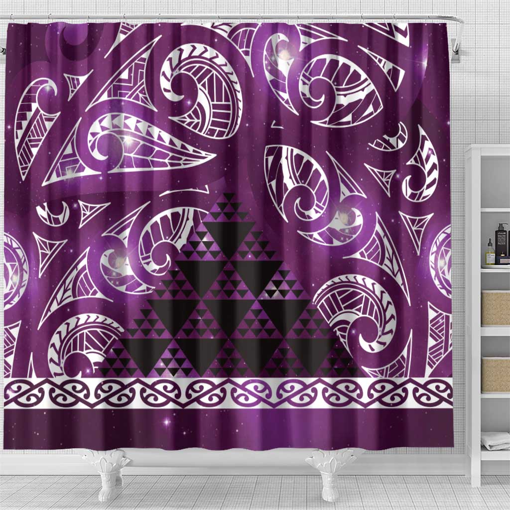 Matariki New Zealand Shower Curtain NZ Niho Taniwha Maori New Year Purple Galaxy LT14 - Polynesian Pride