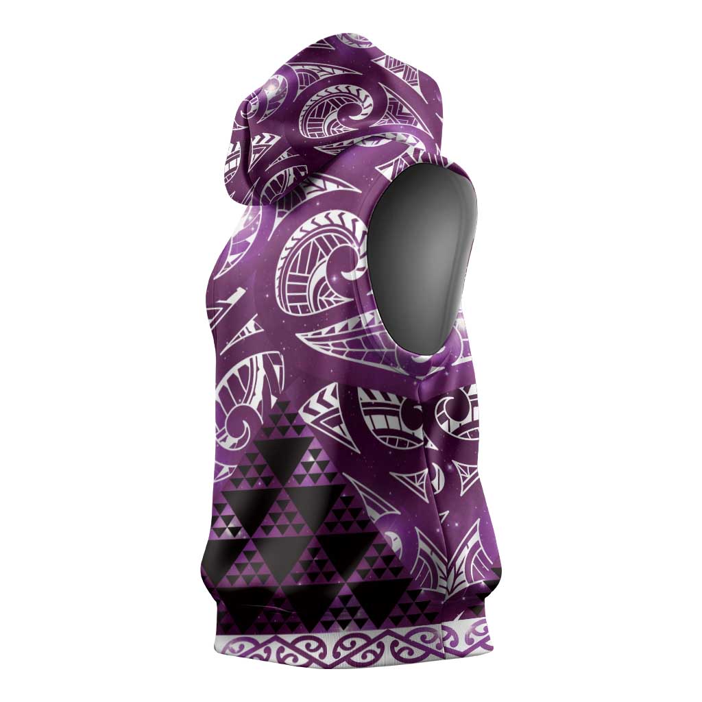Matariki New Zealand Sleeveless Hoodie NZ Niho Taniwha Maori New Year Purple Galaxy LT14 - Polynesian Pride
