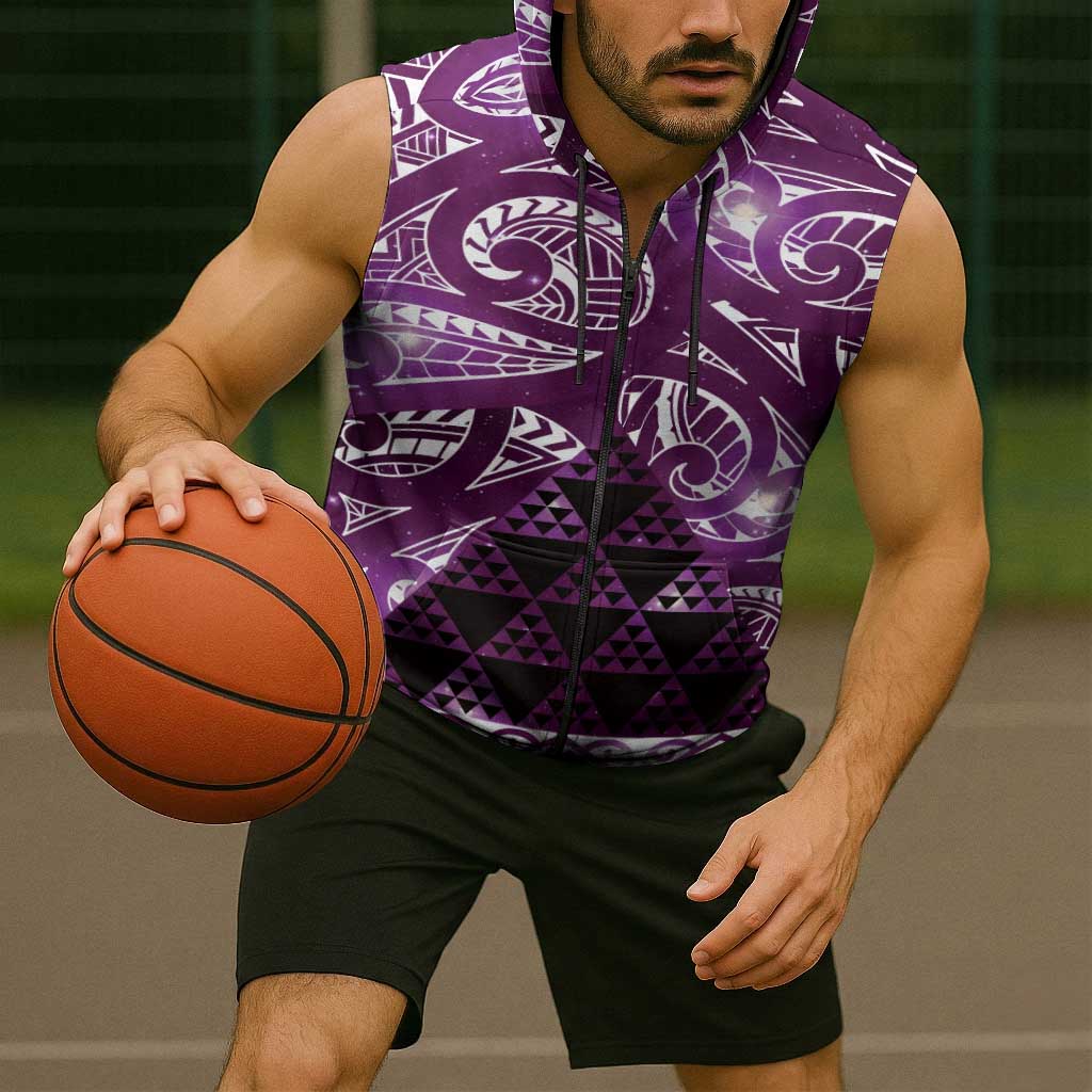 Matariki New Zealand Sleeveless Zip Hoodie NZ Niho Taniwha Maori New Year Purple Galaxy LT14 - Polynesian Pride