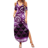 Matariki New Zealand Summer Maxi Dress NZ Niho Taniwha Maori New Year Purple Galaxy LT14 Women Purple - Polynesian Pride