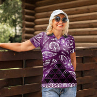 Matariki New Zealand Women Polo Shirt NZ Niho Taniwha Maori New Year Purple Galaxy