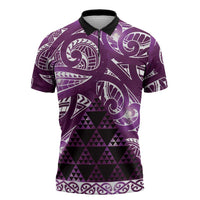 Matariki New Zealand Zipper Polo Shirt NZ Niho Taniwha Maori New Year Purple Galaxy LT14 Purple - Polynesian Pride