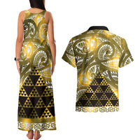 Matariki New Zealand Couples Matching Tank Maxi Dress and Hawaiian Shirt NZ Niho Taniwha Maori New Year Yellow Galaxy LT14 - Polynesian Pride