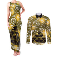 Matariki New Zealand Couples Matching Tank Maxi Dress and Long Sleeve Button Shirt NZ Niho Taniwha Maori New Year Yellow Galaxy