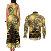 Matariki New Zealand Couples Matching Tank Maxi Dress and Long Sleeve Button Shirt NZ Niho Taniwha Maori New Year Yellow Galaxy