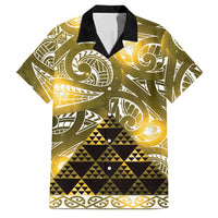 Matariki New Zealand Family Matching Off Shoulder Short Dress and Hawaiian Shirt NZ Niho Taniwha Maori New Year Yellow Galaxy LT14 Dad's Shirt - Short Sleeve Yellow - Polynesian Pride