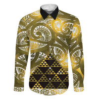 Matariki New Zealand Family Matching Puletasi and Hawaiian Shirt NZ Niho Taniwha Maori New Year Yellow Galaxy LT14 Dad's Shirt - Long Sleeve Yellow - Polynesian Pride