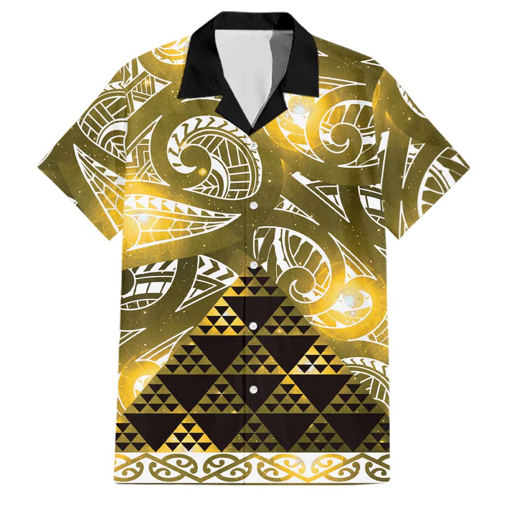 Matariki New Zealand Family Matching Tank Maxi Dress and Hawaiian Shirt NZ Niho Taniwha Maori New Year Yellow Galaxy LT14 Dad's Shirt - Short Sleeve Yellow - Polynesian Pride