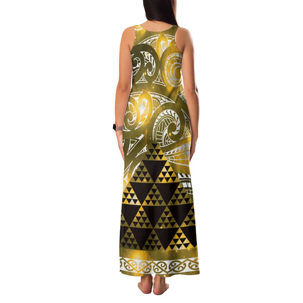 Matariki New Zealand Family Matching Tank Maxi Dress and Hawaiian Shirt NZ Niho Taniwha Maori New Year Yellow Galaxy LT14 - Polynesian Pride