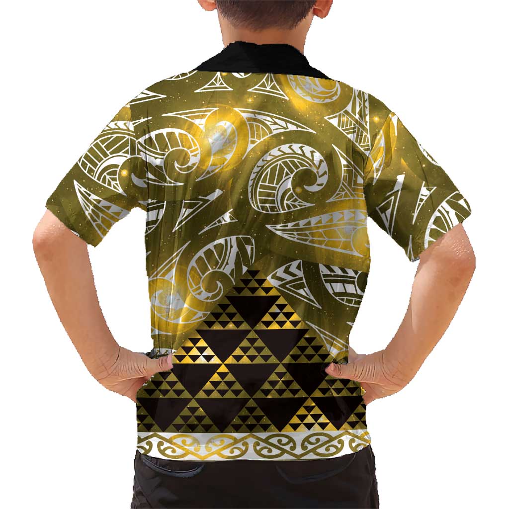 Matariki New Zealand Kid Hawaiian Shirt NZ Niho Taniwha Maori New Year Yellow Galaxy LT14 - Polynesian Pride