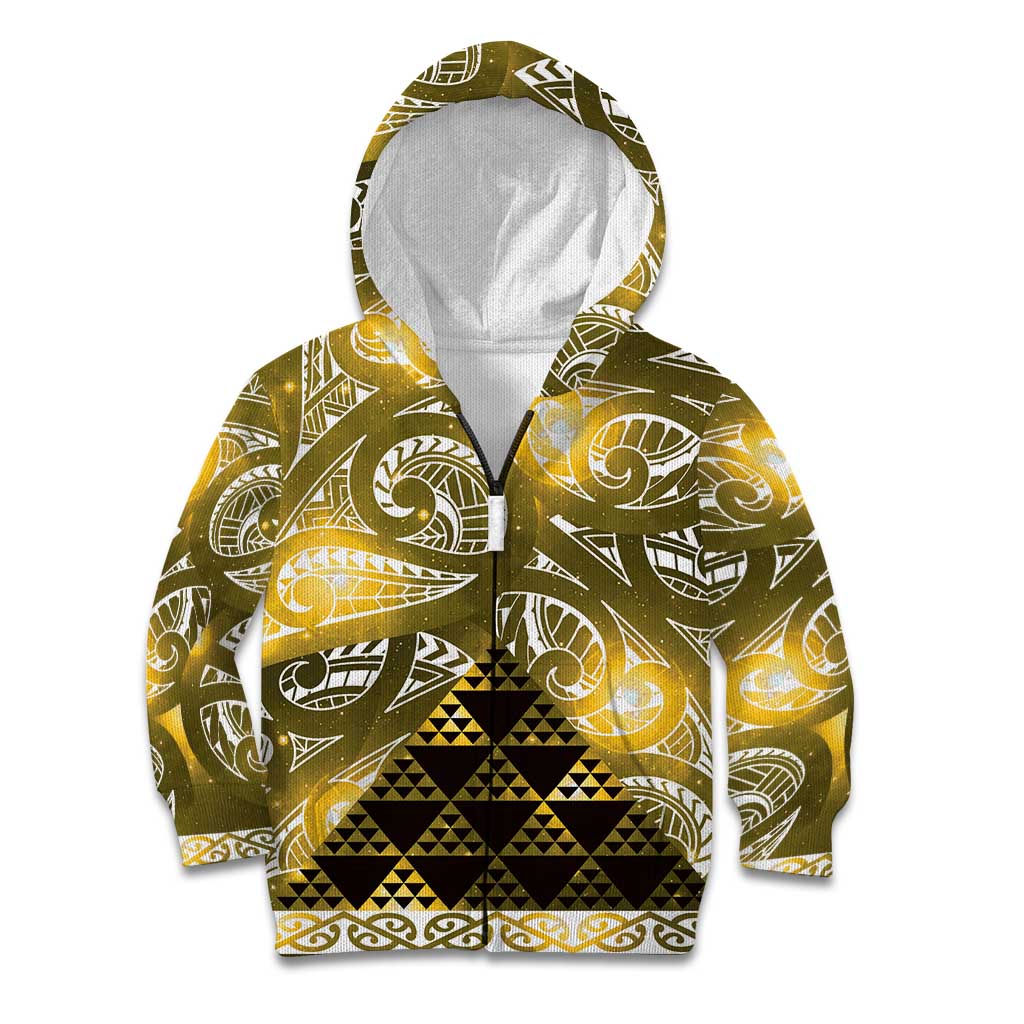 Matariki New Zealand Kid Hoodie NZ Niho Taniwha Maori New Year Yellow Galaxy LT14 Zip Hoodie Yellow - Polynesian Pride