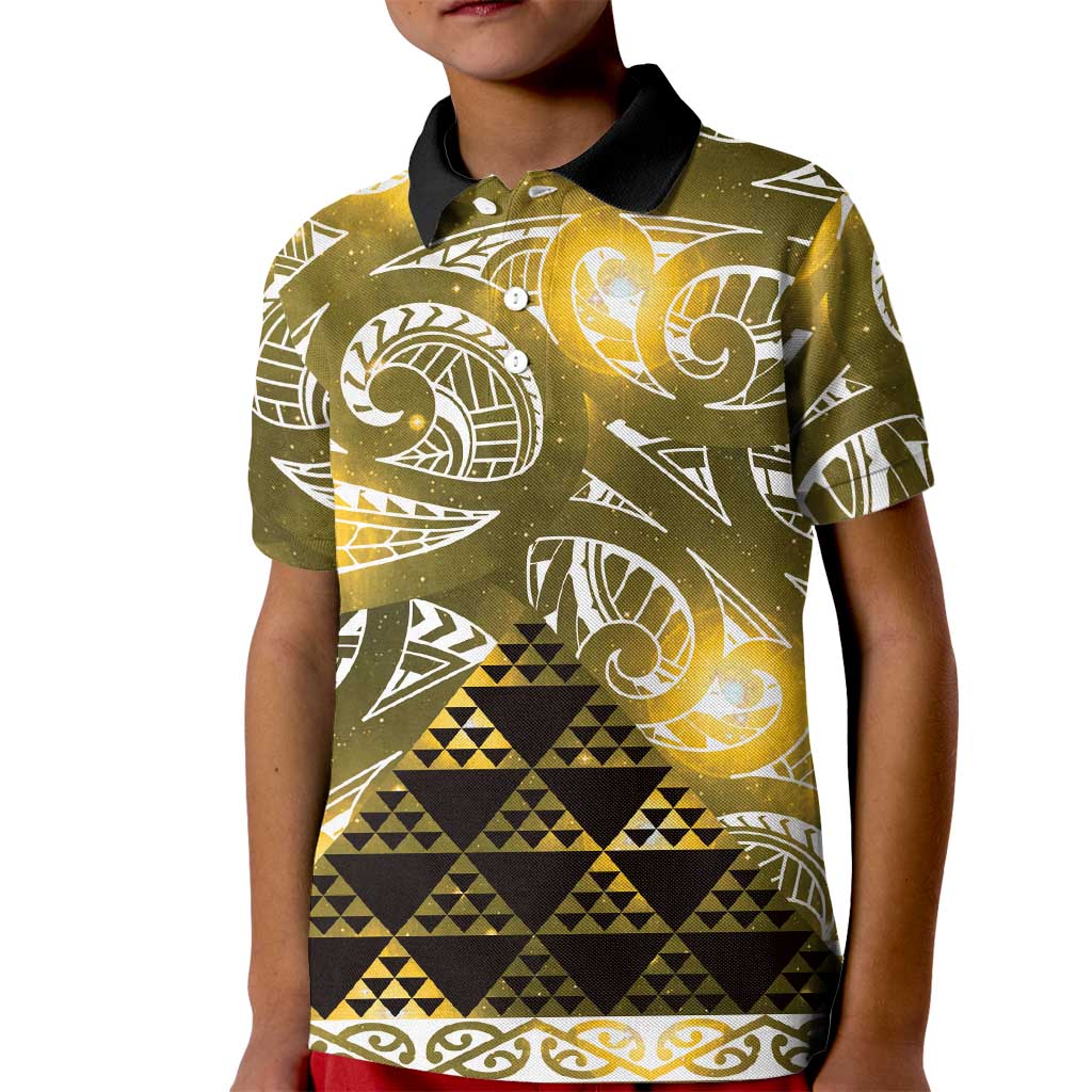 Matariki New Zealand Kid Polo Shirt NZ Niho Taniwha Maori New Year Yellow Galaxy