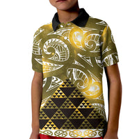 Matariki New Zealand Kid Polo Shirt NZ Niho Taniwha Maori New Year Yellow Galaxy LT14 Kid Yellow - Polynesian Pride