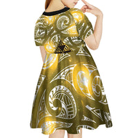 Matariki New Zealand Kid Short Sleeve Dress NZ Niho Taniwha Maori New Year Yellow Galaxy LT14 - Polynesian Pride
