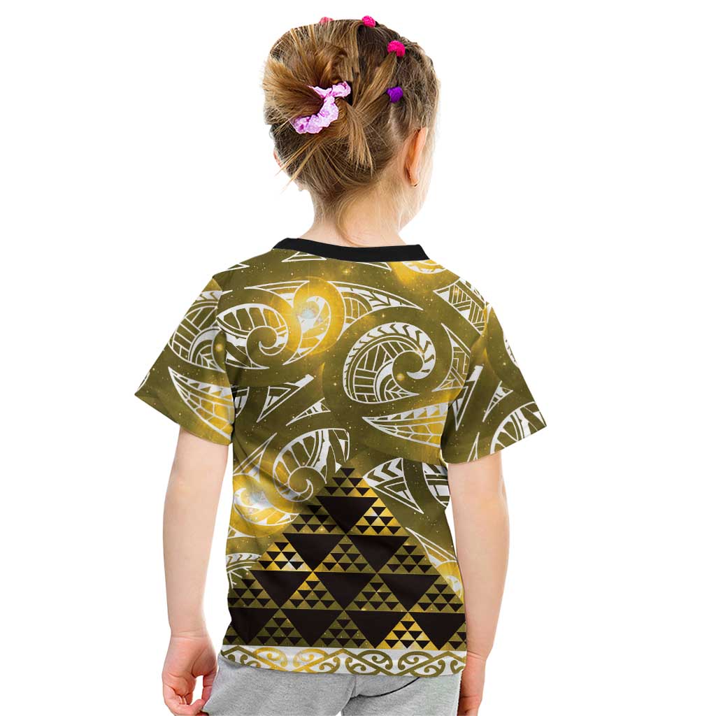 Matariki New Zealand Kid T Shirt NZ Niho Taniwha Maori New Year Yellow Galaxy LT14 - Polynesian Pride