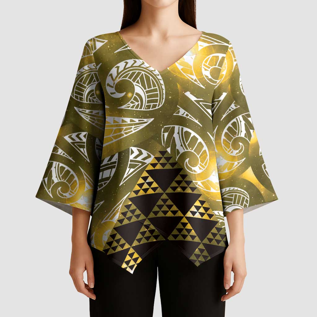 Matariki New Zealand Kimono Sleeve Blouse NZ Niho Taniwha Maori New Year Yellow Galaxy