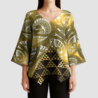 Matariki New Zealand Kimono Sleeve Blouse NZ Niho Taniwha Maori New Year Yellow Galaxy
