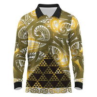 Matariki New Zealand Long Sleeve Polo Shirt NZ Niho Taniwha Maori New Year Yellow Galaxy LT14 Yellow - Polynesian Pride