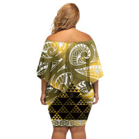 Matariki New Zealand Off Shoulder Short Dress NZ Niho Taniwha Maori New Year Yellow Galaxy LT14 - Polynesian Pride