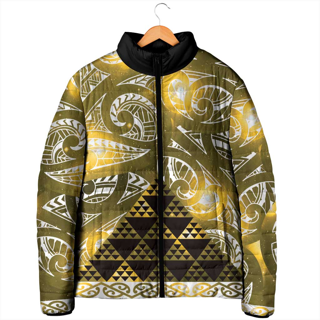 Matariki New Zealand Padded Jacket NZ Niho Taniwha Maori New Year Yellow Galaxy