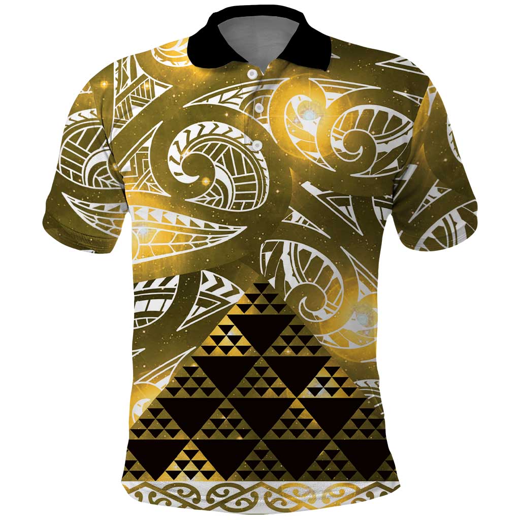 Matariki New Zealand Polo Shirt NZ Niho Taniwha Maori New Year Yellow Galaxy LT14 Yellow - Polynesian Pride