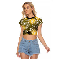 Matariki New Zealand Raglan Cropped T Shirt NZ Niho Taniwha Maori New Year Yellow Galaxy LT14 Female Yellow - Polynesian Pride