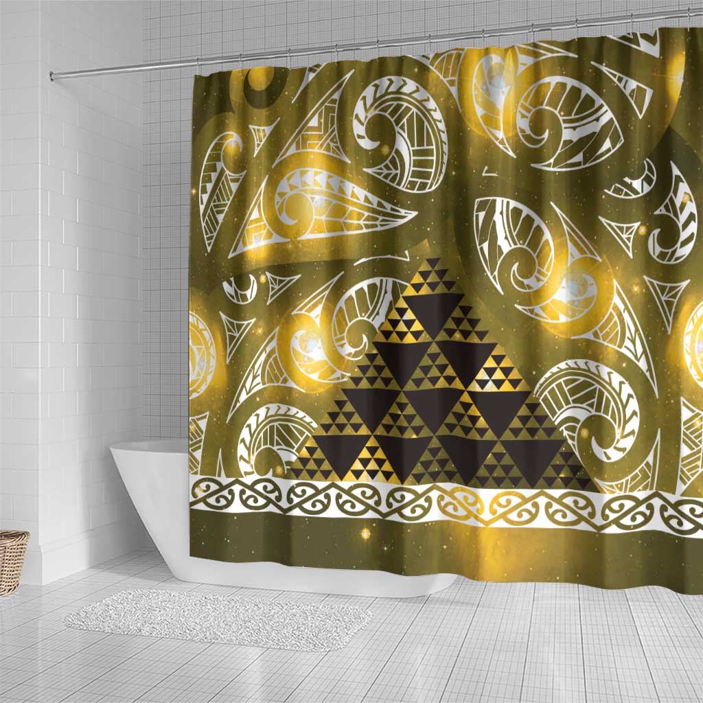 Matariki New Zealand Shower Curtain NZ Niho Taniwha Maori New Year Yellow Galaxy LT14 - Polynesian Pride