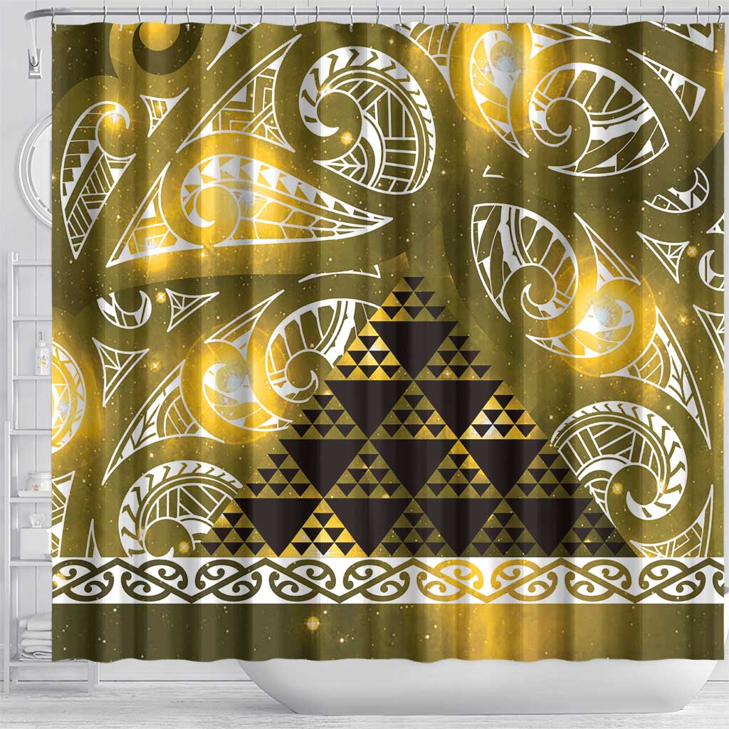 Matariki New Zealand Shower Curtain NZ Niho Taniwha Maori New Year Yellow Galaxy LT14 - Polynesian Pride