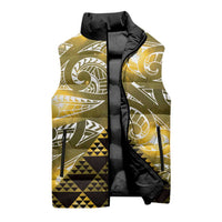 Matariki New Zealand Sleeveless Puffer Jacket NZ Niho Taniwha Maori New Year Yellow Galaxy