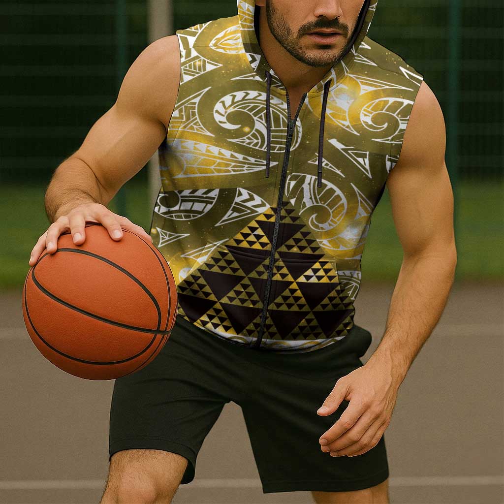 Matariki New Zealand Sleeveless Zip Hoodie NZ Niho Taniwha Maori New Year Yellow Galaxy LT14 - Polynesian Pride