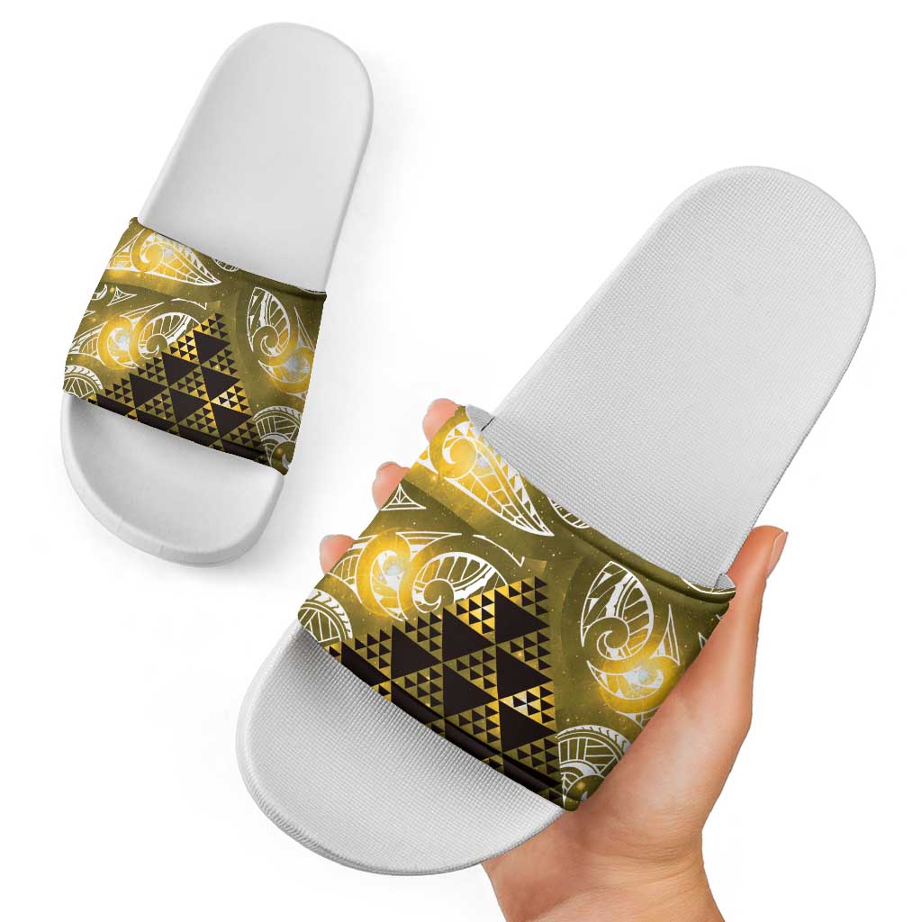 Matariki New Zealand Slide Sandals NZ Niho Taniwha Maori New Year Yellow Galaxy