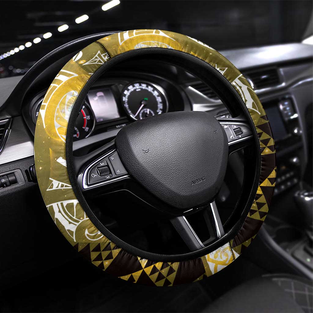 Matariki New Zealand Steering Wheel Cover NZ Niho Taniwha Maori New Year Yellow Galaxy LT14 Universal Fit Yellow - Polynesian Pride