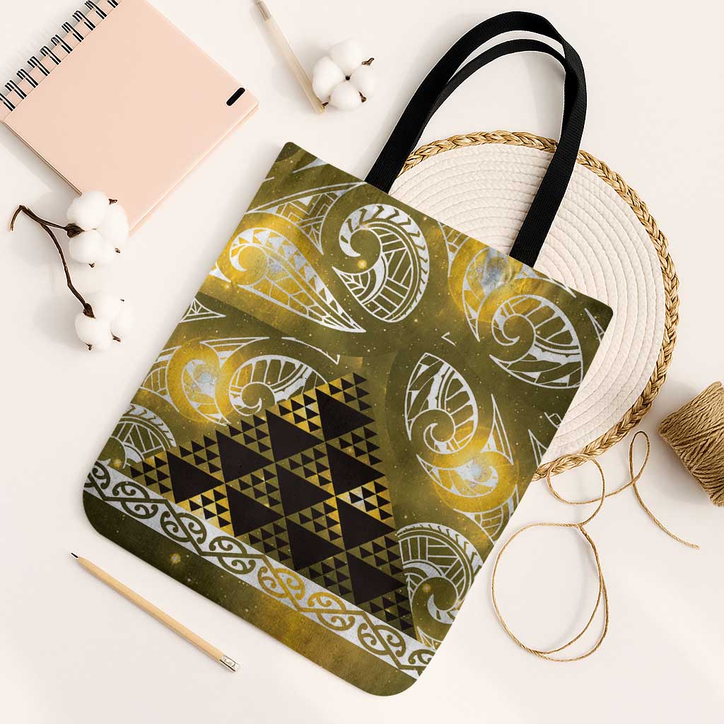 Matariki New Zealand Tote Bag NZ Niho Taniwha Maori New Year Yellow Galaxy LT14 Black Strap One Size Yellow - Polynesian Pride
