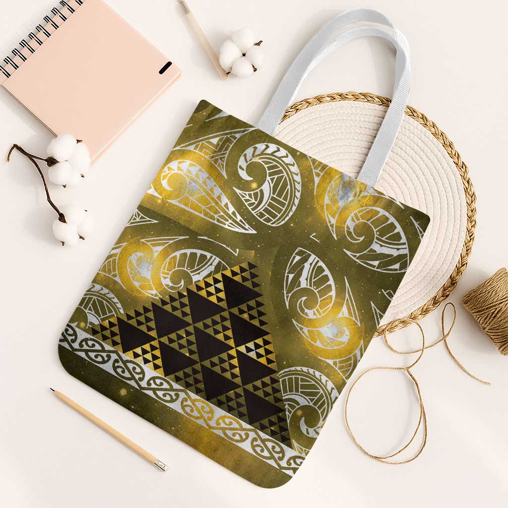 Matariki New Zealand Tote Bag NZ Niho Taniwha Maori New Year Yellow Galaxy LT14 White Strap One Size Yellow - Polynesian Pride