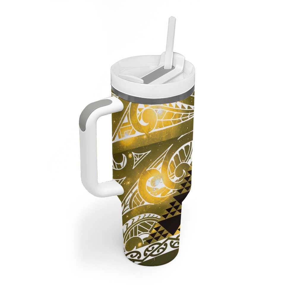 Matariki New Zealand Tumbler With Handle NZ Niho Taniwha Maori New Year Yellow Galaxy LT14 - Polynesian Pride