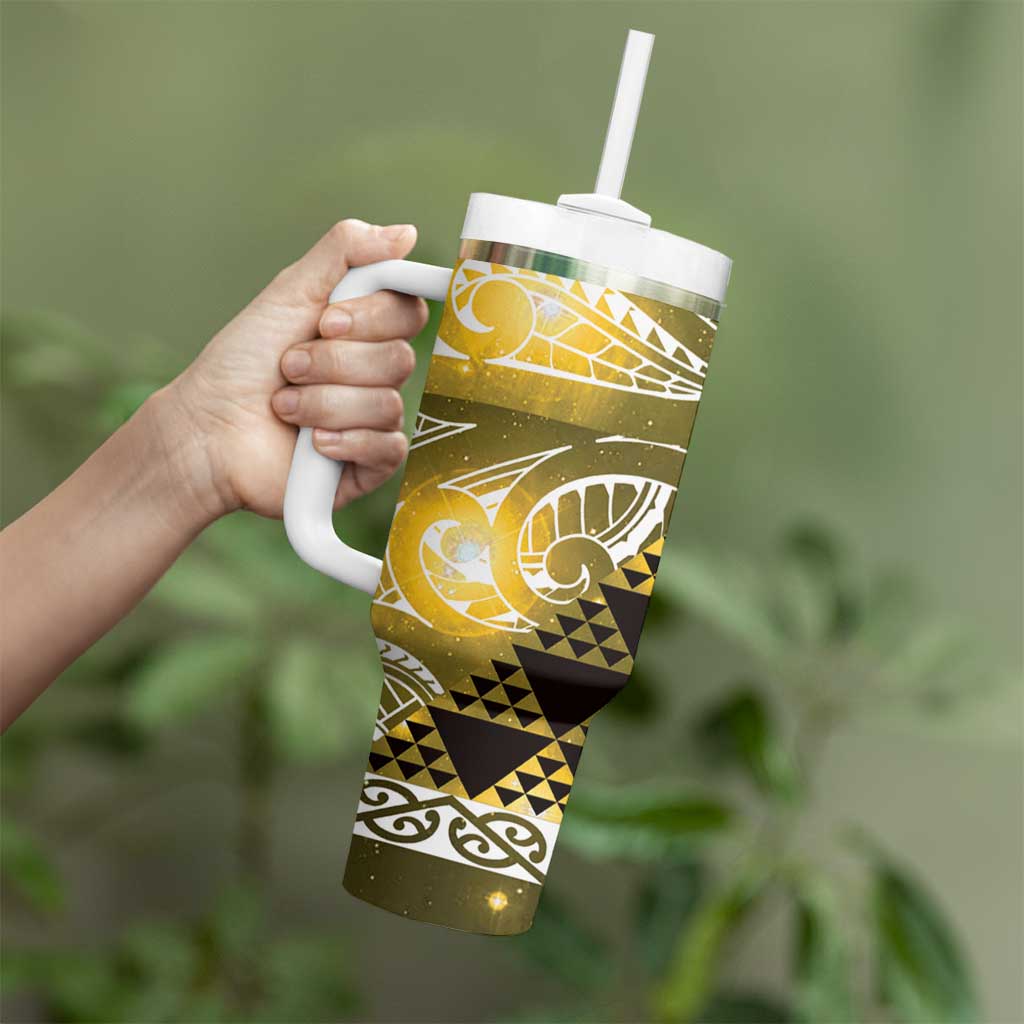 Matariki New Zealand Tumbler With Handle NZ Niho Taniwha Maori New Year Yellow Galaxy LT14 - Polynesian Pride