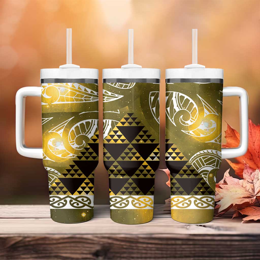 Matariki New Zealand Tumbler With Handle NZ Niho Taniwha Maori New Year Yellow Galaxy LT14 - Polynesian Pride
